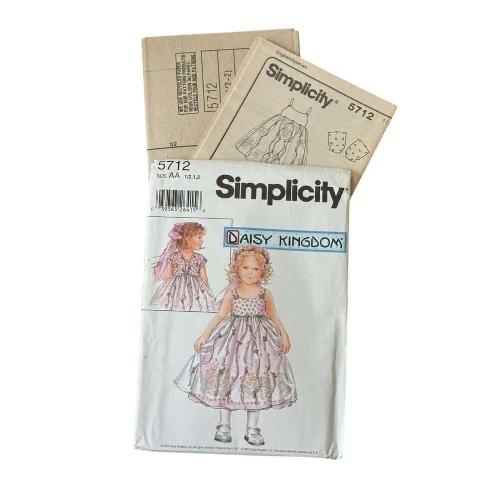 Simplicity 5712 Sewing Pattern UNCUT Dress Jacket Headband Sizes 6 Months, 1, 2